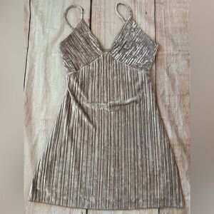 Francesca's Size Medium Crushed Velvet Spaghetti, Strap, Champagne Dress Y2K